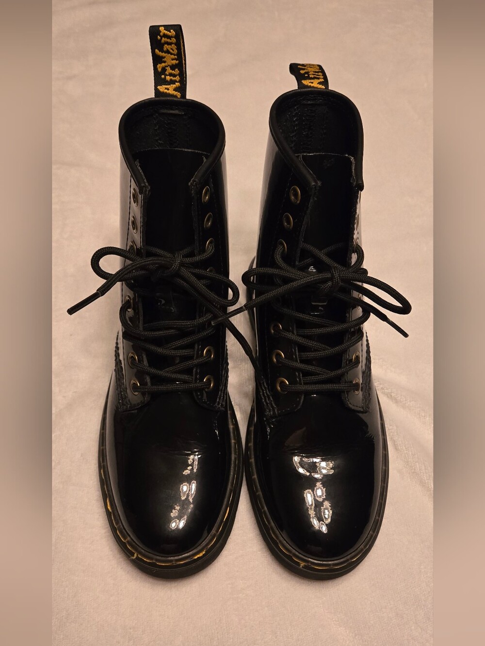 DR MARTENS ZAVALA COMBAT BOOTS PATENT LEATHER UNISEX 5M/6L